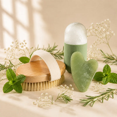 Leichtkraut Ritual-Set: Bürste, Eis-Roller und Gua-Sha
